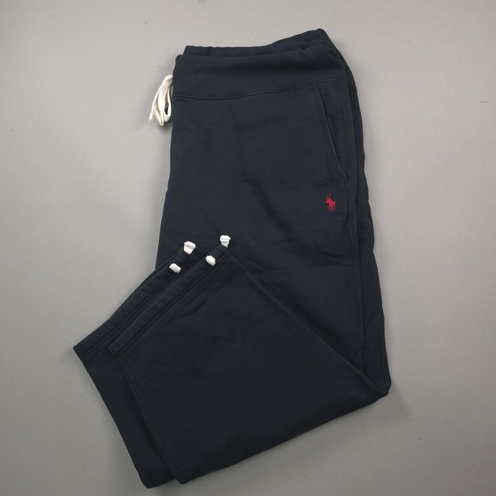 Polo Ralph Lauren Mens 2XB Big Black Fleece Sweatpants Red Pony Joggers Cotton